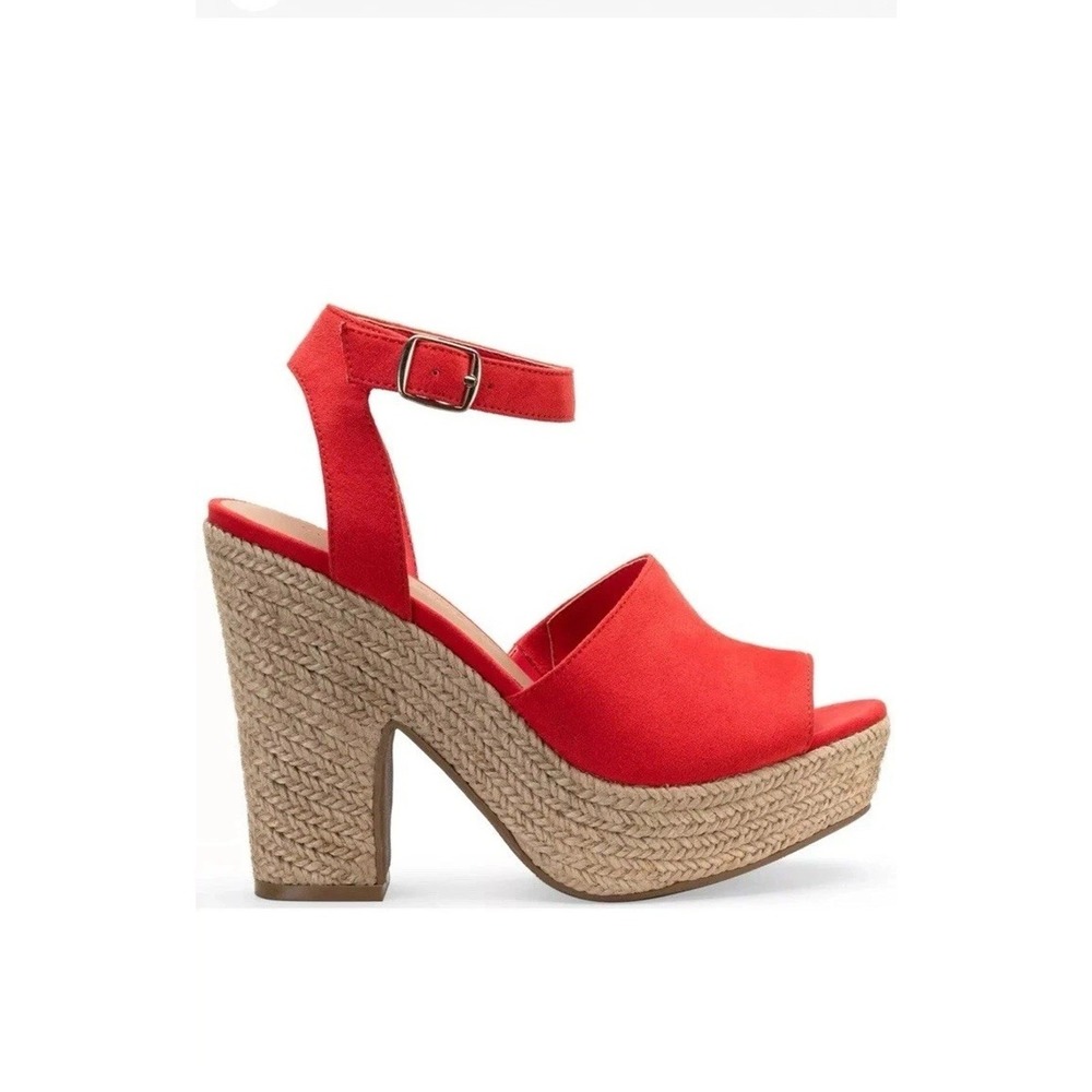 Sun + Stone Fey Womens Espadrille 4 Inch Heel Platform Sandal Coral Red‎ Boho 8